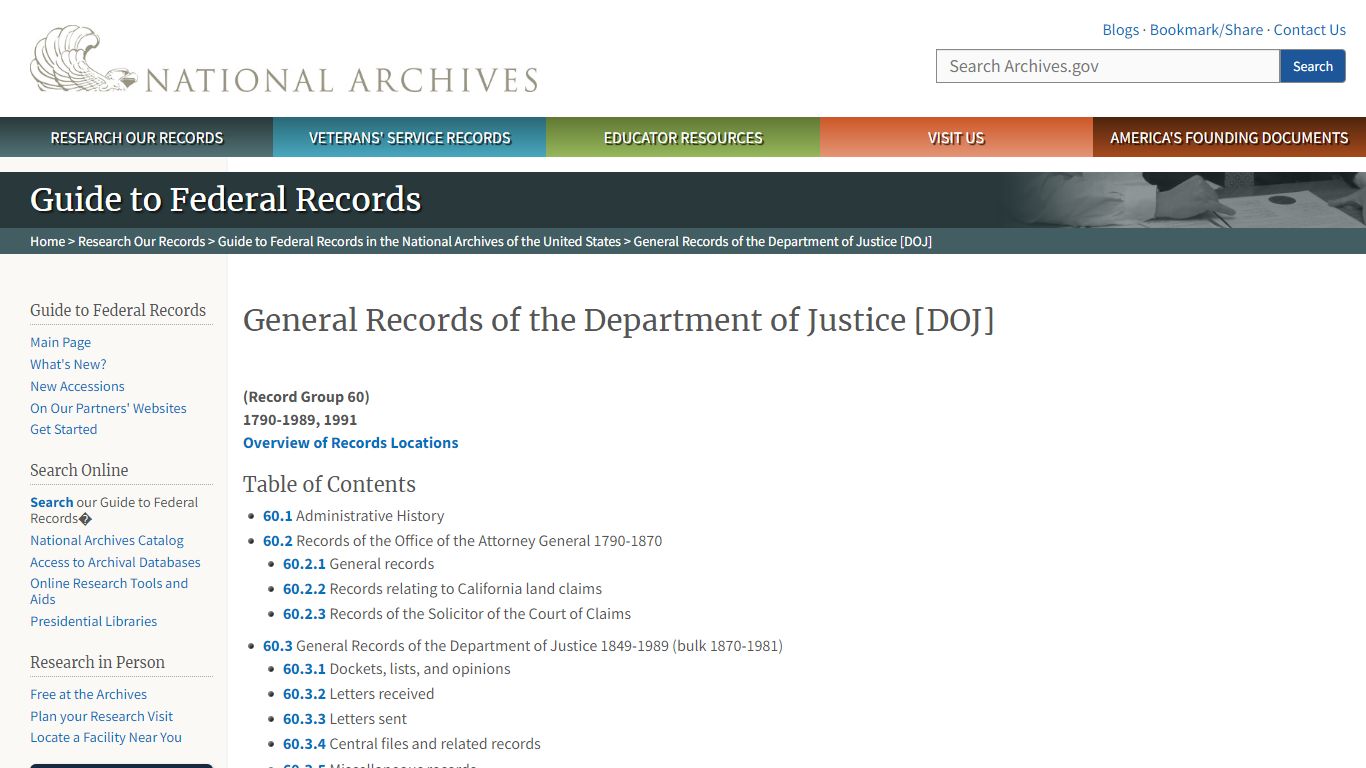 General Records of the Department of Justice [DOJ] - National Archives